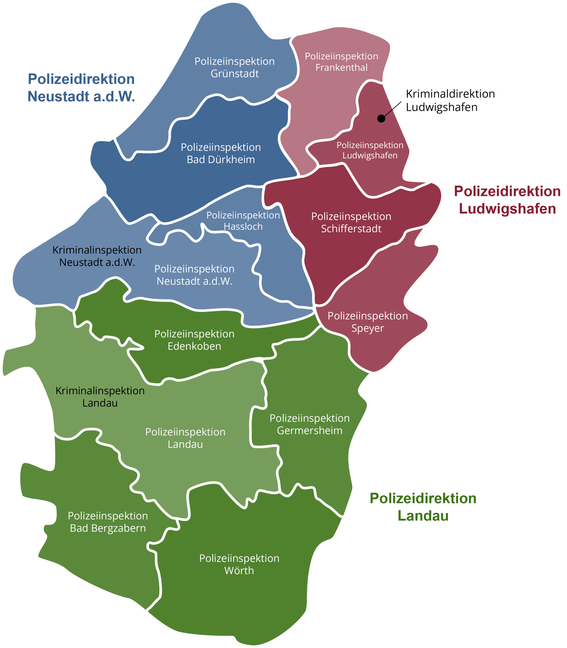 Dienstgebiete des Polizeipräsidium Rheinpfalz