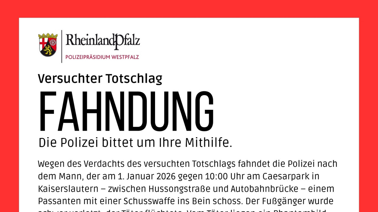 Das Foto zeigt das Fahndungsplakat der Polizei mit einem gezeichneten Phantombild des Täters.