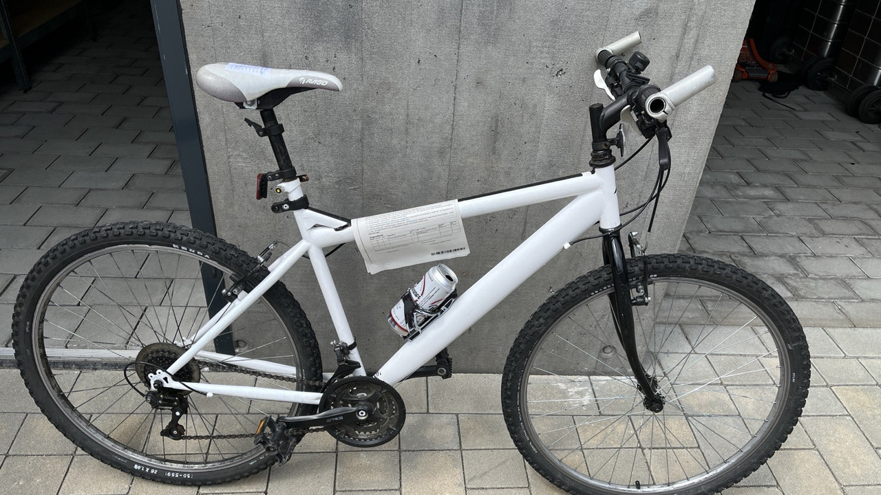 Das Foto ziegt ein weißes Mountainbike.