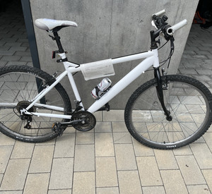Das Foto ziegt ein weißes Mountainbike.