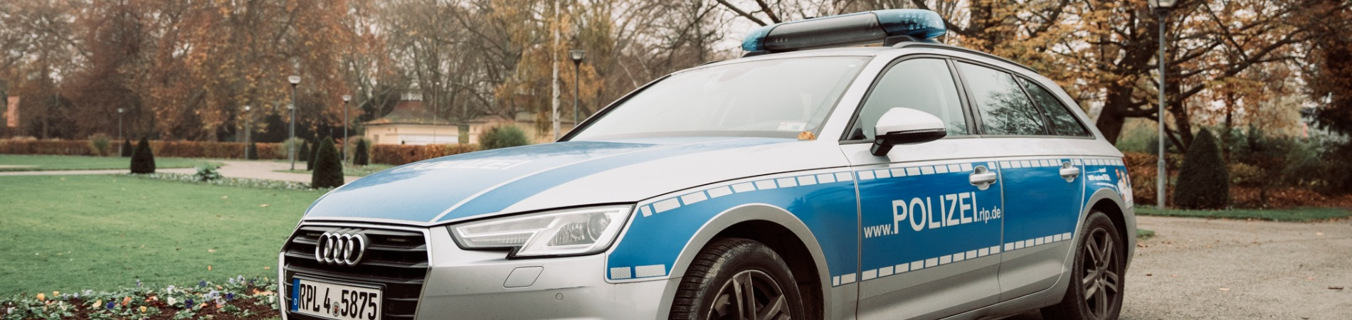 Streifenwagen im Schlosspark in Ludwigshafen