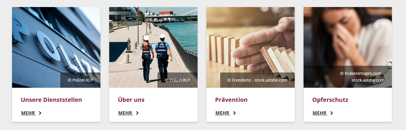 4 Unterpunkte auf Website